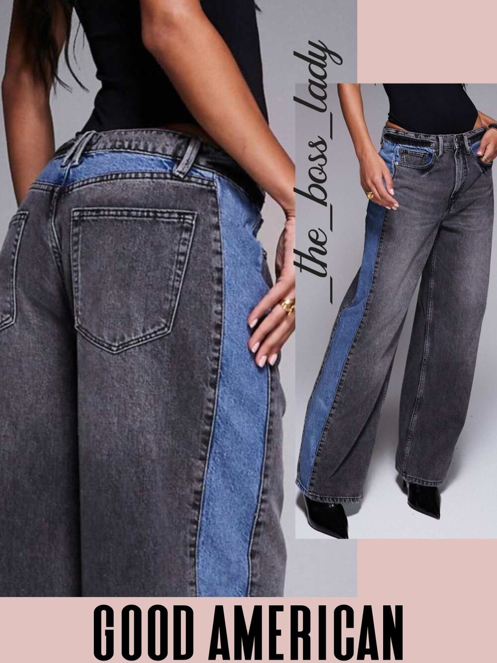 Good American baggy jeans Good Standard slouchy low rise two-tone - Picture 1 of 8